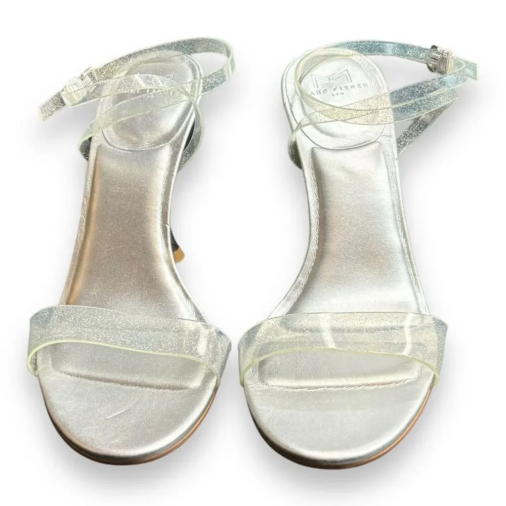 Marc Fisher Calitsy Sandal Strappy‎ Heeled Metallic Silver Women's Size 7.5